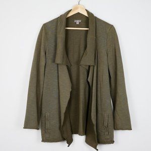 J Jill Open Front Cardigan Drape Lapel Rolled Hem, Olive Green, Women S